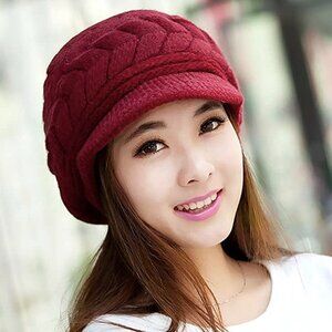 Women's Girls Cute Fall Winter Cozy Fur Earflap Wool Snow Cap Beret Beanie Hat